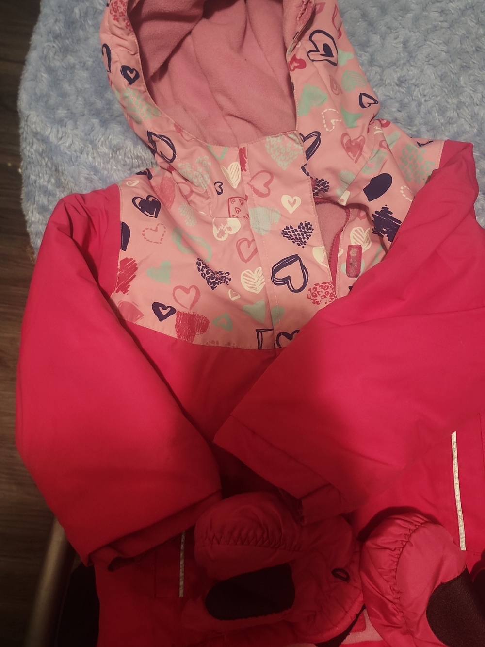 Gustin Girls' Pink Heart-Print Hooded Puffer Jacket